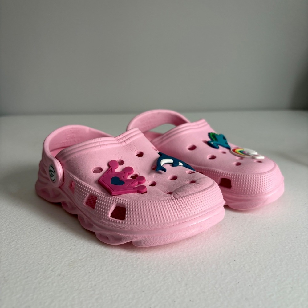 WOUEOI Kids Girls Pink Clogs Garden Shoes Cartoon Charms Size‎ 7 Toddler New